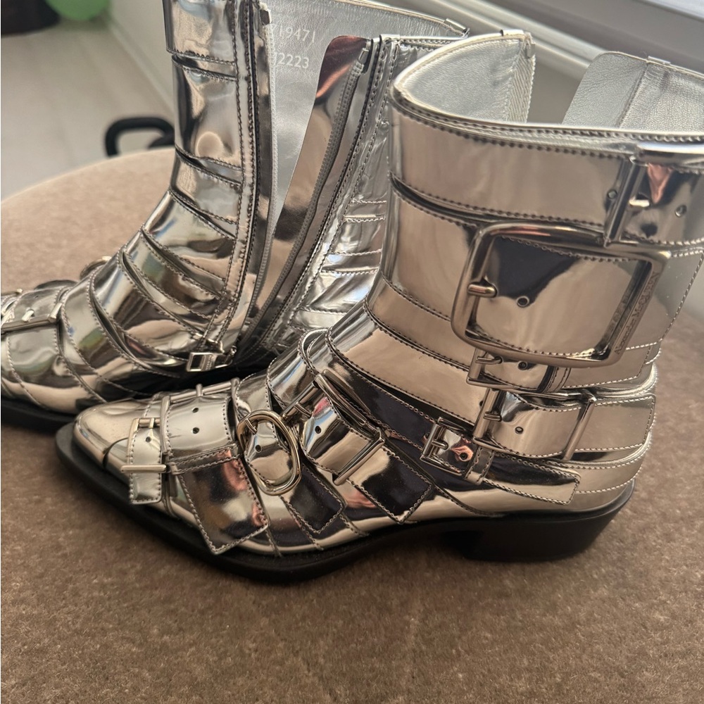 Alexander McQueen Silver Combat Boots - Picture 3 of 6